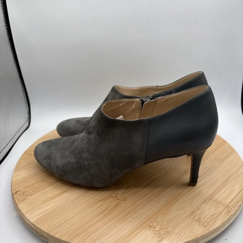 Miss Albright Anthropologie Two-Tone Gray Suede Leather Heel Bootie 8.5 Zip USA